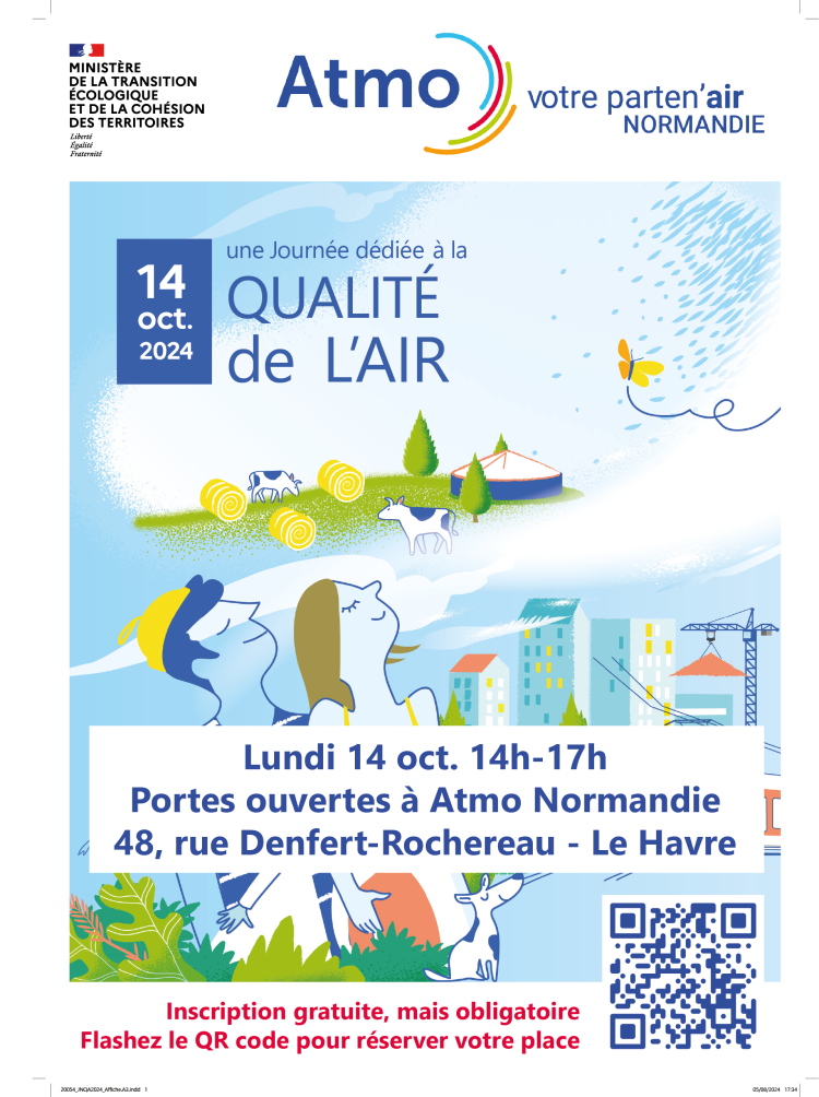 Affiche Portes ouvertes à Atmo Normandie Le Havre - JNQA 2024